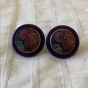 Vintage Cross Stitch Floral Stud Earrings